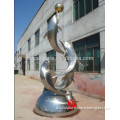 Garden Stainless Steel Dolphin Group Sculpture Playing balls